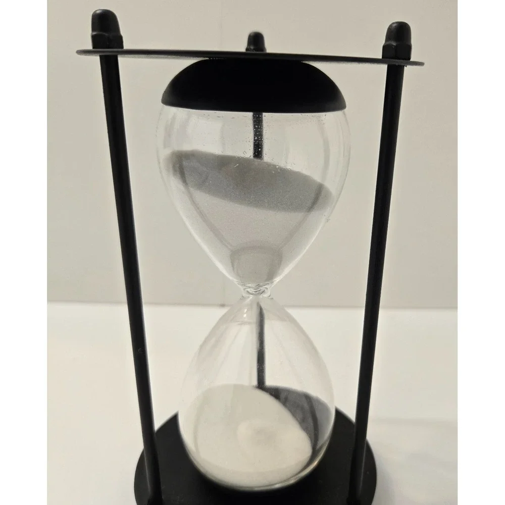 Black Metal & Glass Hourglass Sand Timer Decorative Home Office Desk Accent